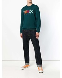 dunkelgrüner bedruckter Pullover mit einem Rundhalsausschnitt von Kenzo