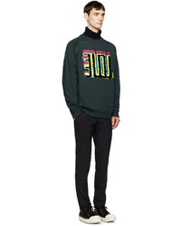 dunkelgrüner bedruckter Pullover mit einem Rundhalsausschnitt von Kenzo