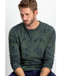 dunkelgrüner bedruckter Pullover mit einem Rundhalsausschnitt von GARCIA