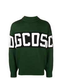 dunkelgrüner bedruckter Pullover mit einem Rundhalsausschnitt von Gcds