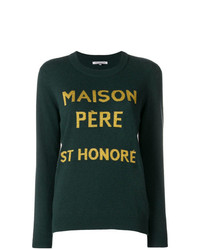 dunkelgrüner bedruckter Pullover mit einem Rundhalsausschnitt von Maison Père