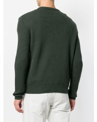dunkelgrüner bedruckter Pullover mit einem Rundhalsausschnitt von Saint Laurent