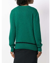 dunkelgrüner bedruckter Pullover mit einem Rundhalsausschnitt von Prada