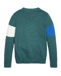 dunkelgrüner bedruckter Pullover mit einem Rundhalsausschnitt von Tommy Hilfiger