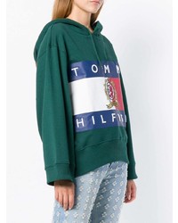 dunkelgrüner bedruckter Pullover mit einer Kapuze von Hilfiger Collection