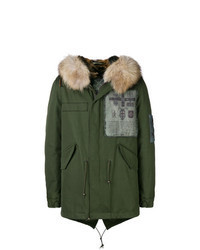 dunkelgrüner bestickter Parka