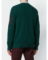 dunkelgrüner bestickter Pullover mit einem Rundhalsausschnitt von Etro