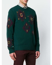 dunkelgrüner bestickter Pullover mit einem Rundhalsausschnitt von Etro