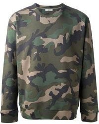 dunkelgrüner Camouflage Pullover mit einem Rundhalsausschnitt