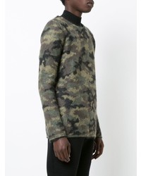 dunkelgrüner Camouflage Pullover mit einem Rundhalsausschnitt von Balmain