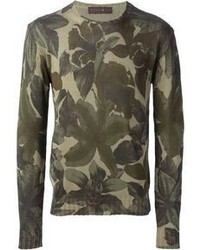 dunkelgrüner Camouflage Pullover mit einem Rundhalsausschnitt von Etro