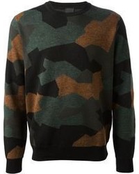 dunkelgrüner Camouflage Pullover mit einem Rundhalsausschnitt von Paul Smith