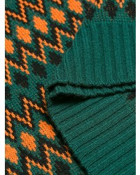 dunkelgrüner Pullover mit einem Rundhalsausschnitt mit Chevron-Muster von Prada