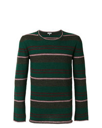 dunkelgrüner horizontal gestreifter Pullover mit einem Rundhalsausschnitt