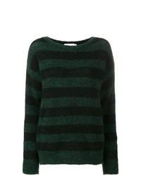 dunkelgrüner horizontal gestreifter Pullover mit einem Rundhalsausschnitt von Chiara Bertani