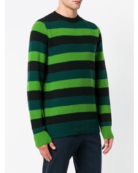 dunkelgrüner horizontal gestreifter Pullover mit einem Rundhalsausschnitt von Department 5