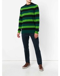 dunkelgrüner horizontal gestreifter Pullover mit einem Rundhalsausschnitt von Department 5
