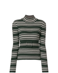 dunkelgrüner horizontal gestreifter Pullover mit einem Rundhalsausschnitt von Fendi