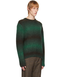 dunkelgrüner horizontal gestreifter Pullover mit einem Rundhalsausschnitt von Wooyoungmi