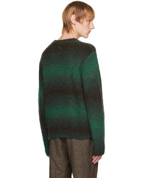 dunkelgrüner horizontal gestreifter Pullover mit einem Rundhalsausschnitt von Wooyoungmi