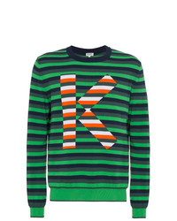 dunkelgrüner horizontal gestreifter Pullover mit einem Rundhalsausschnitt von Kenzo