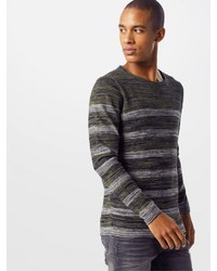 dunkelgrüner horizontal gestreifter Pullover mit einem Rundhalsausschnitt von Key Largo