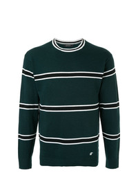 dunkelgrüner horizontal gestreifter Pullover mit einem Rundhalsausschnitt von Loveless