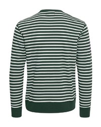 dunkelgrüner horizontal gestreifter Pullover mit einem Rundhalsausschnitt von Matinique