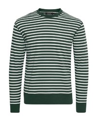 dunkelgrüner horizontal gestreifter Pullover mit einem Rundhalsausschnitt von Matinique