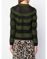 dunkelgrüner horizontal gestreifter Pullover mit einem Rundhalsausschnitt von Sonia Rykiel