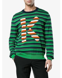 dunkelgrüner horizontal gestreifter Pullover mit einem Rundhalsausschnitt von Kenzo