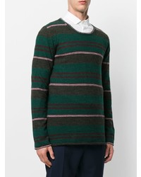 dunkelgrüner horizontal gestreifter Pullover mit einem Rundhalsausschnitt von Lanvin