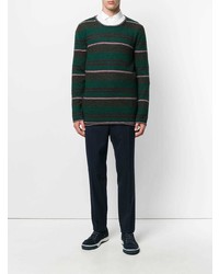 dunkelgrüner horizontal gestreifter Pullover mit einem Rundhalsausschnitt von Lanvin
