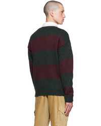 dunkelgrüner horizontal gestreifter Wollpolo pullover von Polo Ralph Lauren