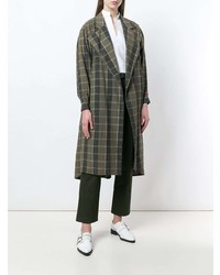 dunkelgrüner Mantel mit Karomuster von Issey Miyake Vintage