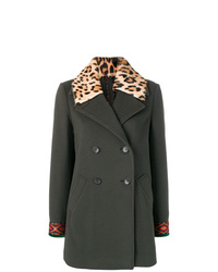 dunkelgrüner Mantel mit Leopardenmuster