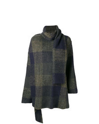 dunkelgrüner Oversize Pullover mit Karomuster