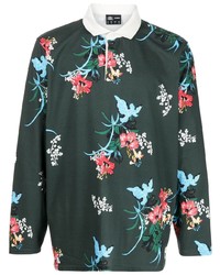 dunkelgrüner Polo Pullover mit Blumenmuster
