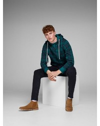 dunkelgrüner Pullover mit einem Kapuze mit Schottenmuster von Jack & Jones