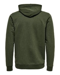 dunkelgrüner Pullover mit einem Kapuze von ONLY & SONS