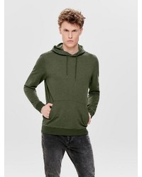 dunkelgrüner Pullover mit einem Kapuze von ONLY & SONS