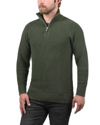 dunkelgrüner Pullover mit einem Reißverschluss am Kragen von BLEND