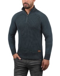 dunkelgrüner Pullover mit einem Reißverschluss am Kragen von BLEND