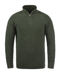 dunkelgrüner Pullover mit einem Reißverschluss am Kragen von BLEND