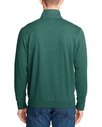 dunkelgrüner Pullover mit einem Reißverschluss am Kragen von Eddie Bauer