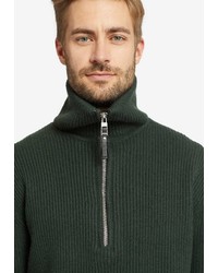 dunkelgrüner Pullover mit einem Reißverschluss am Kragen von khujo