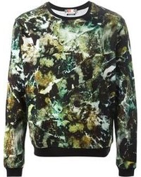 dunkelgrüner Pullover mit einem Rundhalsausschnitt mit Blumenmuster von MSGM
