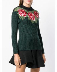 dunkelgrüner Pullover mit einem Rundhalsausschnitt mit Blumenmuster von Philosophy di Lorenzo Serafini