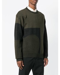 dunkelgrüner Pullover mit einem Rundhalsausschnitt mit geometrischem Muster von Oamc