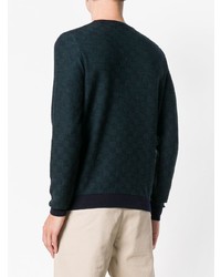 dunkelgrüner Pullover mit einem Rundhalsausschnitt mit geometrischem Muster von Zanone